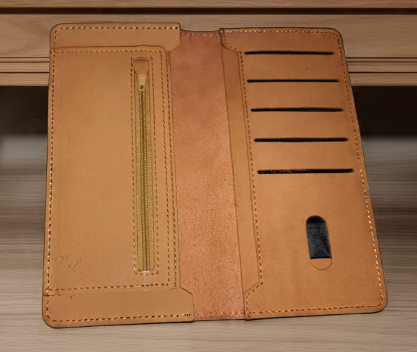 Men Light Brown Long Leather Wallet